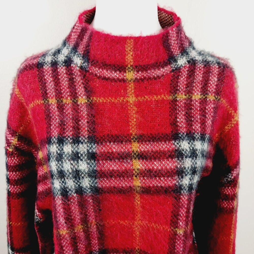 NWT Mudpie, Red Jenson Plaid, Mock, Pullover Sweater, Wide Sleeve, Sz Small Cozy - Picture 9 of 16